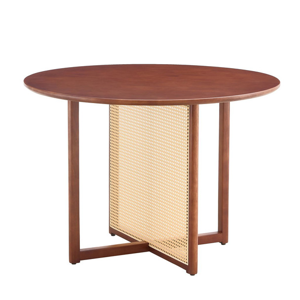 Retro Round Table With Imitation Rattan Rubber Wood - Walnut Retro Round Table With Imitation Rattan Rubber Wood - Walnut