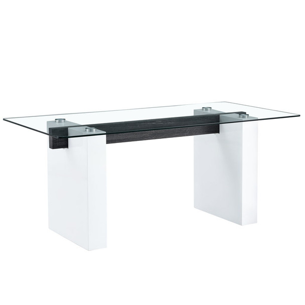Modern Rectangular Table With Patterned Top And Large Legs For Kitchen And Dining - White