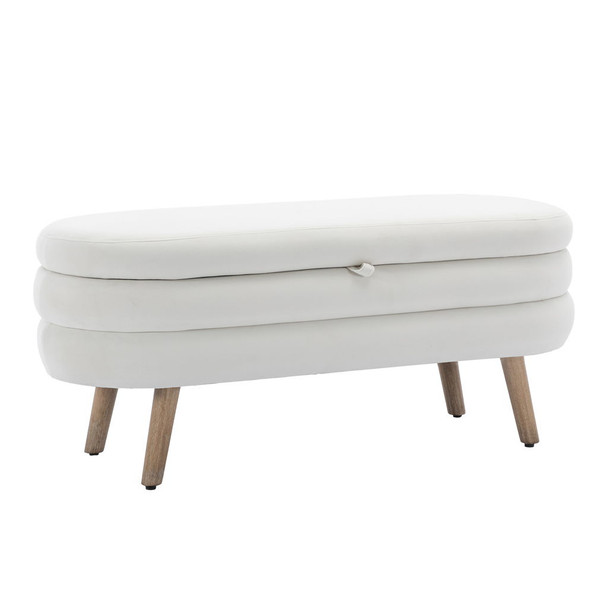 Velvet Fabric Storage Bench With Wood Legs