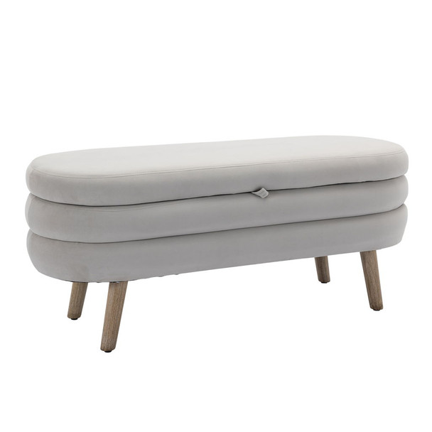 Velvet Fabric Storage Bench With Wood Legs Velvet Fabric Storage Bench With Wood Legs