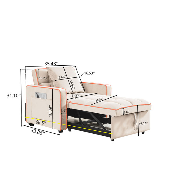 Modern Velvet 3 In 1 Sofa Bed Chair, Adjustable Recliner Modern Velvet 3 In 1 Sofa Bed Chair, Adjustable Recliner