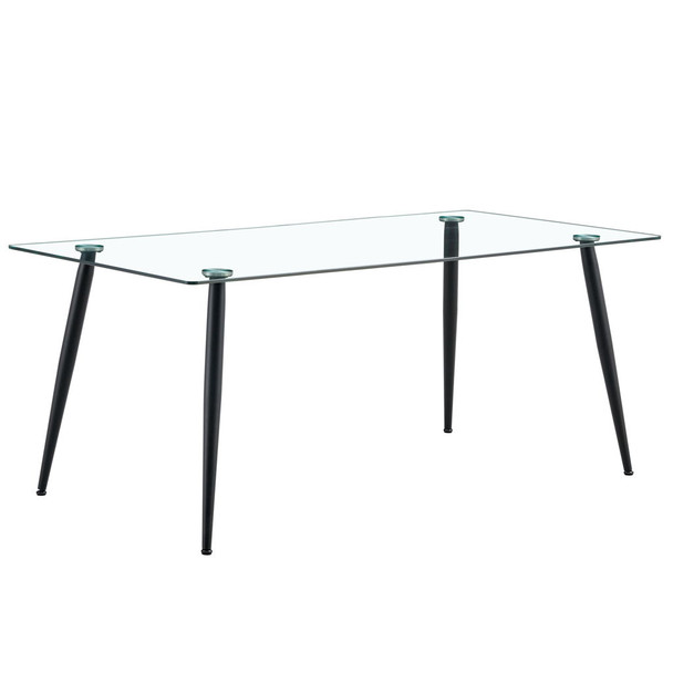 Modern Rectangular Glass Dining Table For 4 - 6 People With Tempered Glass Countertop