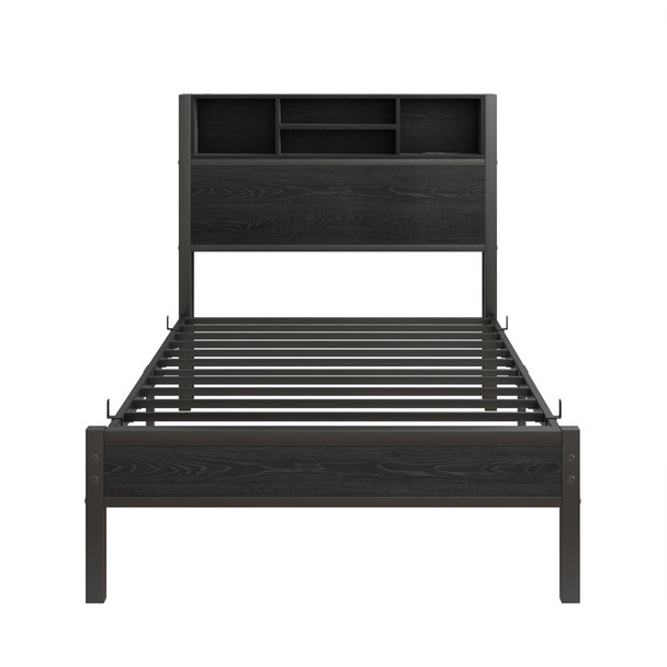 Modern Metal Platform Bed Frame With Storage Headboard And Charging Station