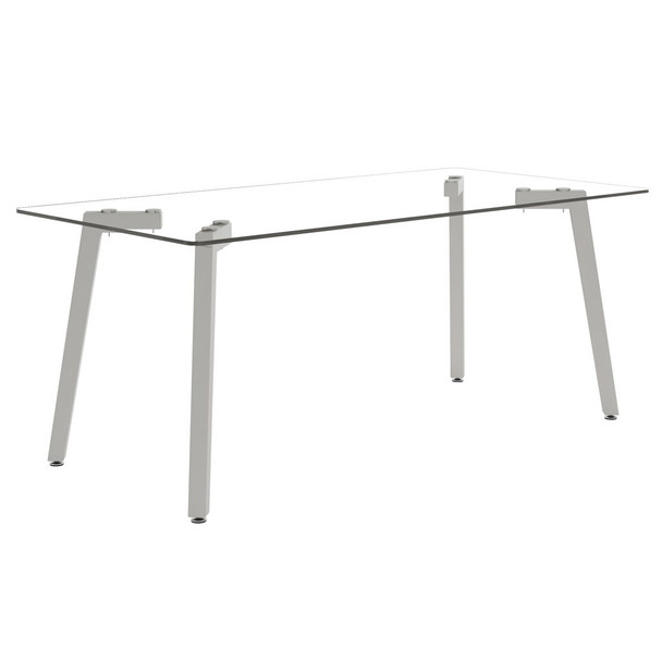 Minimalist Rectangular Dining Table With Transparent Glass Top And Metal Legs