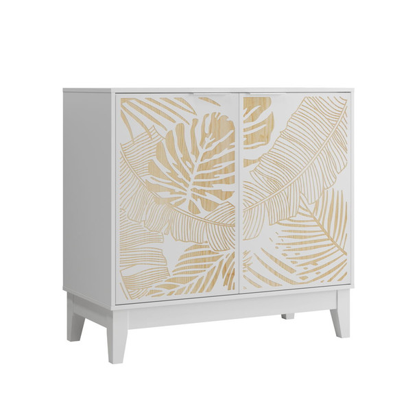 Vintage Carved Buffet Cabinet With Adjustable Shelves, Wooden Decorative Sideboard - White