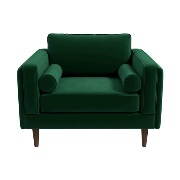 Amber - Velvet Lounge Chair - Brown / Dark Green