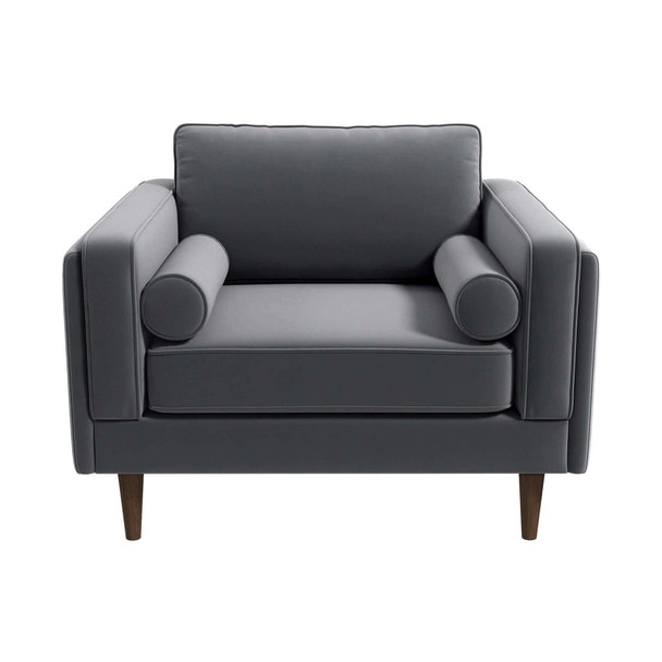 Amber - Velvet Lounge Chair - Brown / Gray