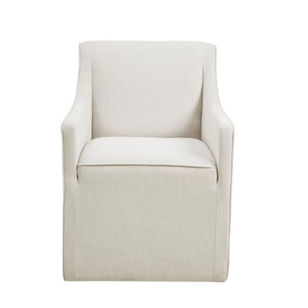 Traditional Skirted Dining Arm Chair With Casters Polyester Upholstery - Cream