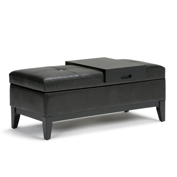Oregon - Storage Ottoman Bench With Tray - Midnight Black
