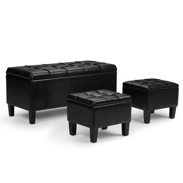 Dover - 3 Piece Storage Ottoman - Midnight Black