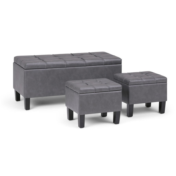 Dover - 3 Piece Storage Ottoman - Stone Gray