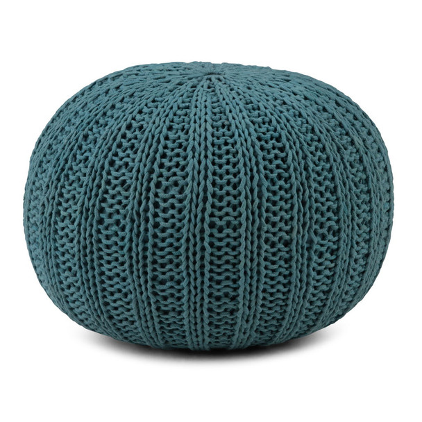 Shelby - Hand Knit Round Pouf - Teal
