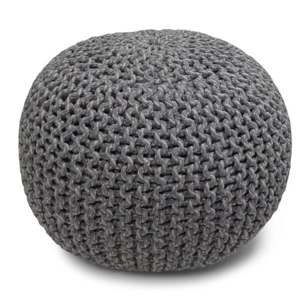 Nikki - Hand Knit Round Pouf - Gray