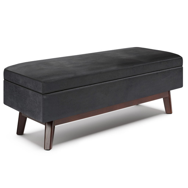 Owen - Rectangular Storage Ottoman - Distressed Black