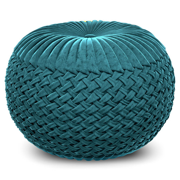 Grafton - Velvet Round Pouf - Teal