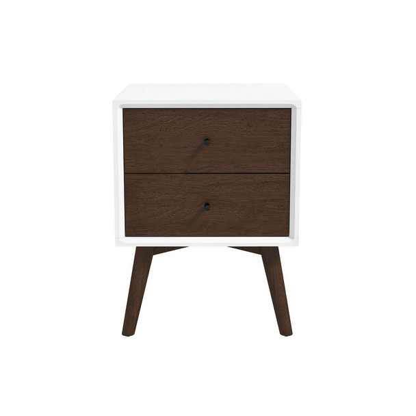 Caroline - Mid-Century Modern Style White Night Stand 2 Drawer - Dark Brown / White