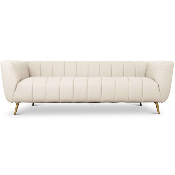 Lamattina - Genuine Italian Leather Channel Tufted Sofa - Light Beige / White