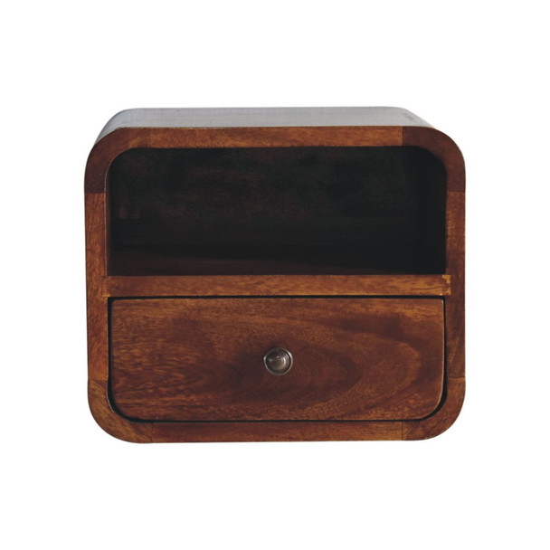 Extra Mini Wall Mounted Curved Nightstand & Open Slot - Brown