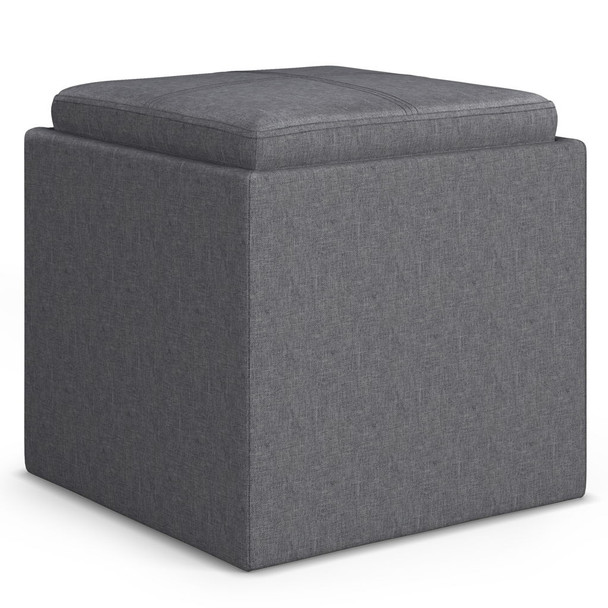 Rockwood - Cube Storage Ottoman With Tray - Slate Gray