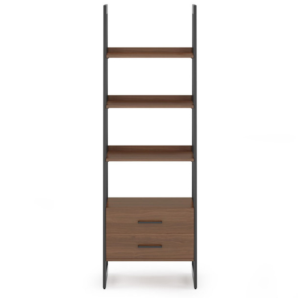Sawhorse - Solid Walnut Veneer And Ladder Shelf With Storage - Dark Brown