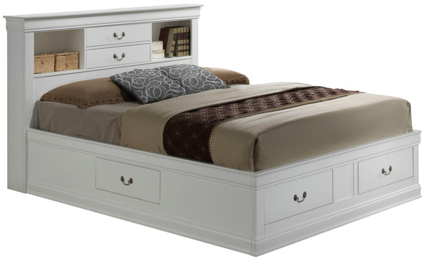 Louis Phillipe - King Elegant Storage Bed - White