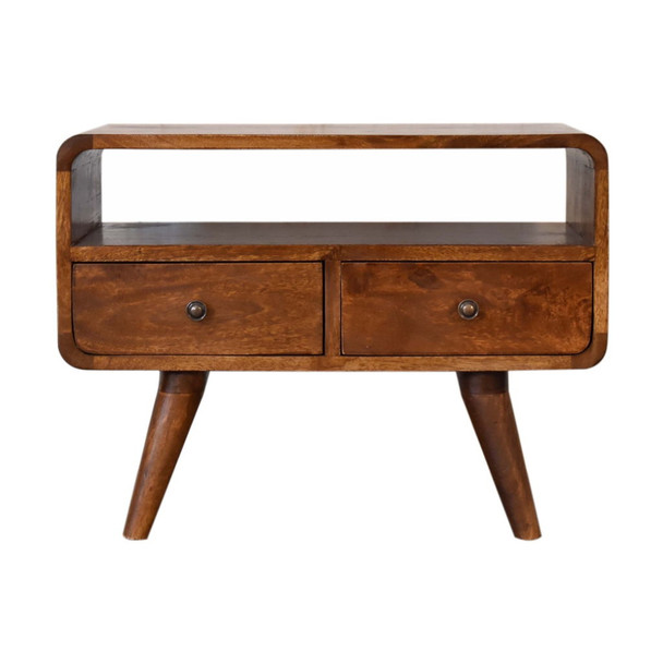 Mini Curved Media Unit With 2 Drawers - Chestnut