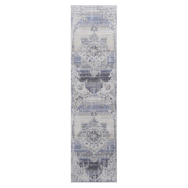Payas - 2' X 8' Medallion Runner Rug - Cream / Blue
