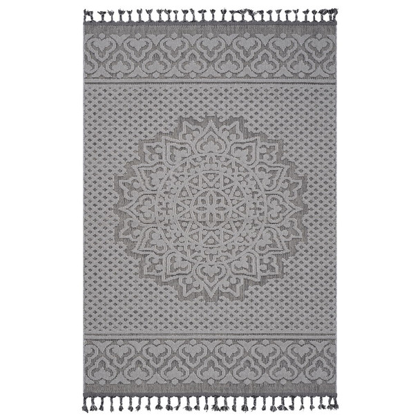 Guros - 5' X 7' Medallion Indoor / Outdoor Area Rug - Gray / White