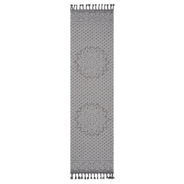 Guros - 2' X 8' Medallion Indoor / Outdoor Area Rug - Gray / White