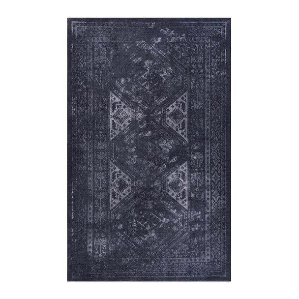 Maval - 4' X 6' Washable Area Rug - Black / Gray