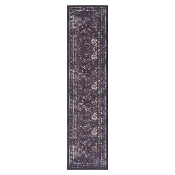 Maval - 2'6'' X 10' Washable Runner Rug - Black / Burgundy