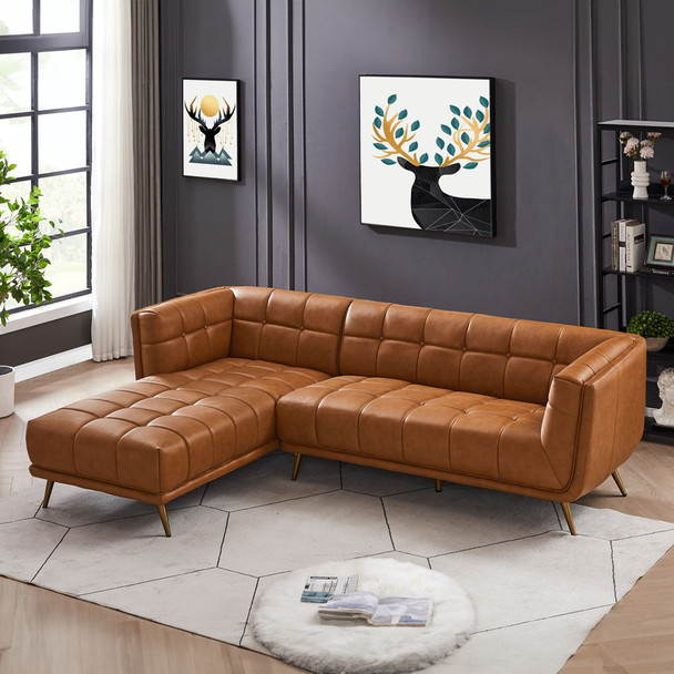 Addison - Left Sectional Leather Sofa - Cognac