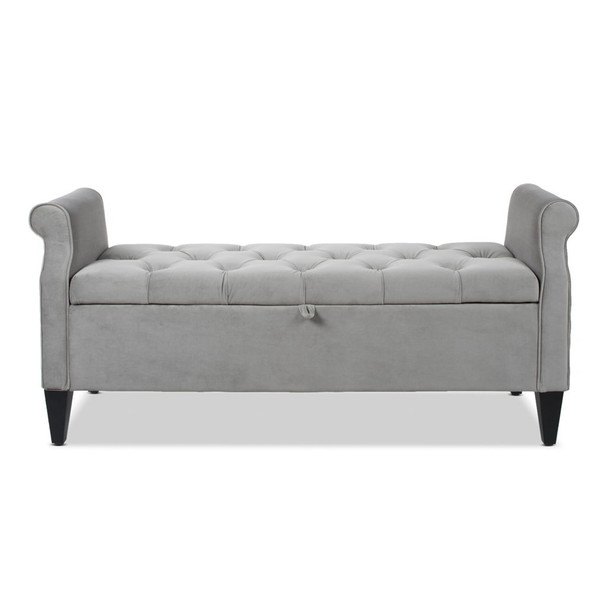 Jacqueline - Tufted Roll Arm Storage Bench - Opal Gray