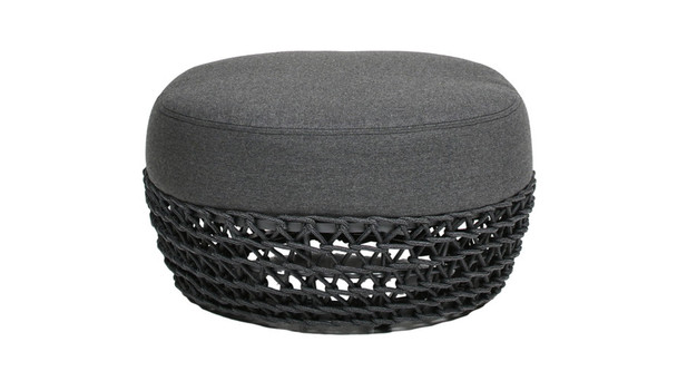 Willow - Round Upholstered Patio Ottoman - Graphite Gray / Black