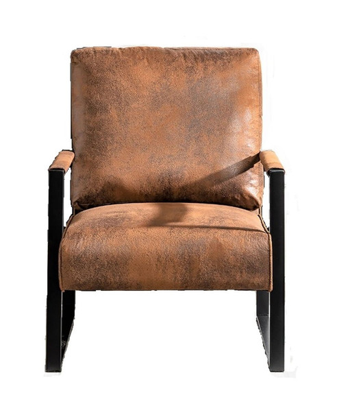 Classic Mid Century Modern Accent Chair With Durable Square Metal Frame, Armchair For Living Room, Bedroom, Home Office Spotted Microfiber Upholstery - Light Brown