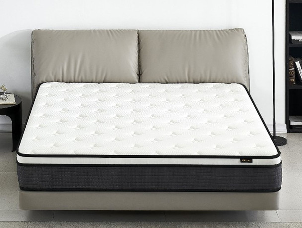 10" Full Size Hybrid Pillow Top Mattress A Box With Breathable And Hypoallergenic Design, Medium Firm For Lumbar Support - White / Gray