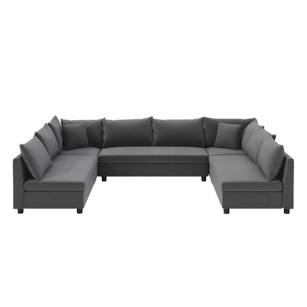 Modular Sectional Reversible U Shaped Couch Set, Free Combination Minimalist Style Oversized 8 Seat Convertible Sofa - Gray