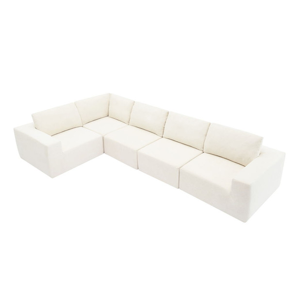 Modular Sectional With Wide Seat Free Combination L Shaped Couch Set Cloud Upholstered Minimalist Boneless Sofa - Beige