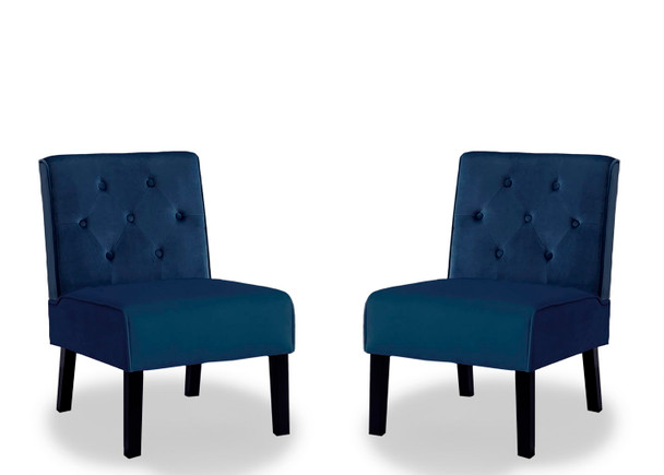Reese - Living Room Armless Button Tufted Pattern Accent Chair (Set of 2) - Dark Blue