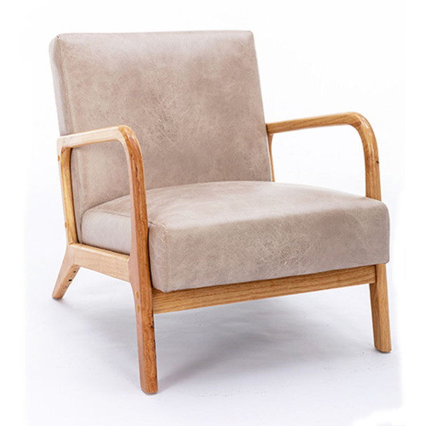 Classic Mid-Century Modern Accent Chairs, Open Framed Armchair With Cushioning - Light Camel