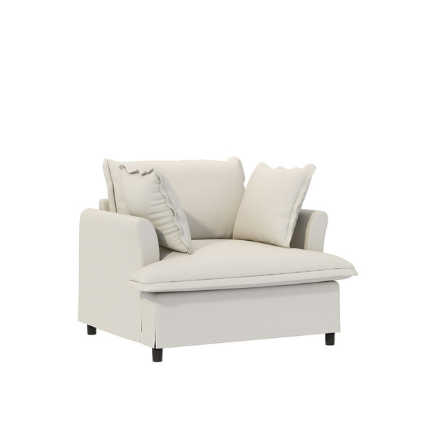 Oversized Single Seat Sofa Module For Modular Sectional Wide Seat, Armchair With Pillows Modern Upholstered Comfy Single Couch Lounge - Beige