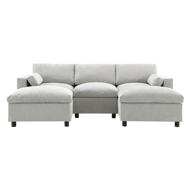 Modular Sectional With Storage Pockets, 5 Seat U Shaped Couch Set With Pillows, Free Combination Modern Cloud Sofa With 2 Movable Ottoman - Medium Gray