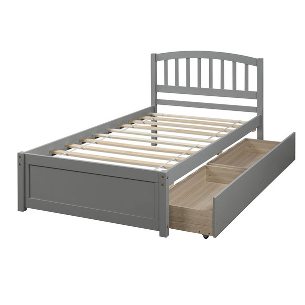Twin Platform Storage Bed Frame With Two Drawers And Headboard - Gray