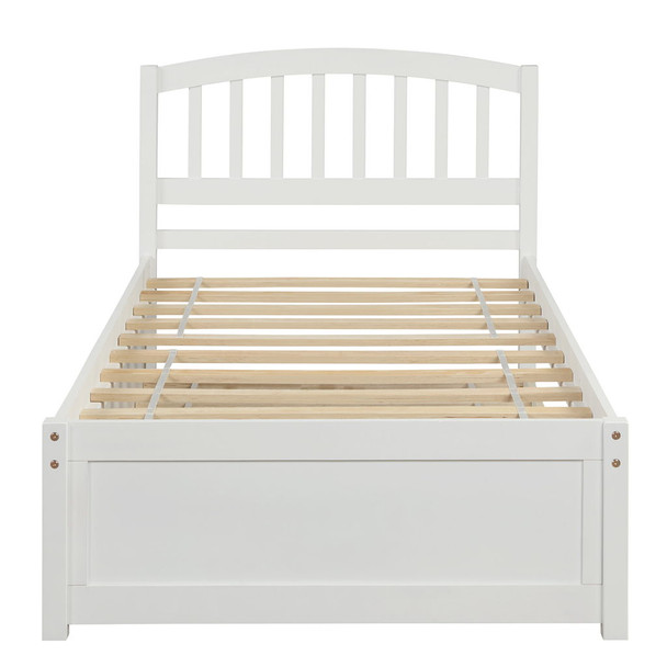 Twin Size Platform Bed Frame With Trundle - White