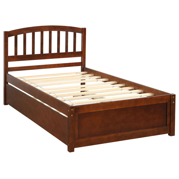 Twin Size Platform Bed Frame With Trundle - Walnut