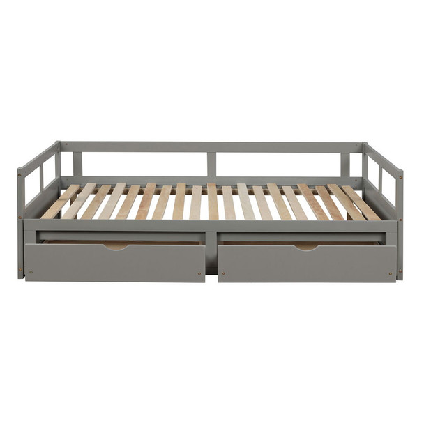 Daybed With Trundle And Two Storage Drawers, Sofa Bed For Bedroom Living Room - Gray