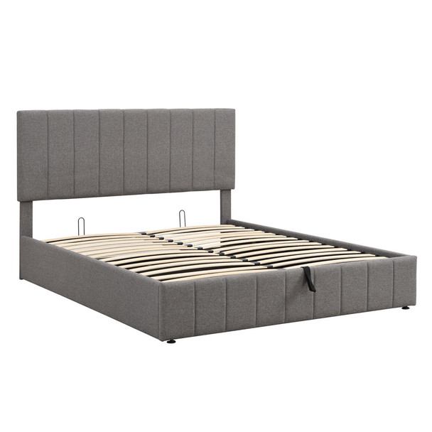 Queen Size Upholstered Platform Bed With A Hydraulic Storage System - Gray