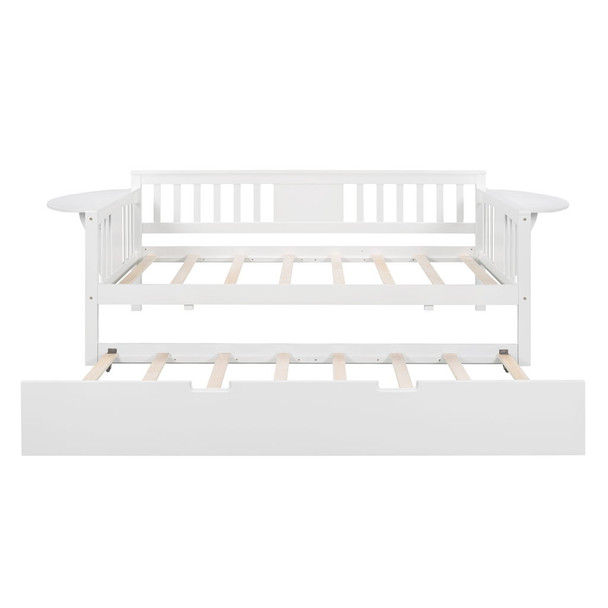 Twin Daybed With Trundle Bed, Sofa Bed For Bedroom - White