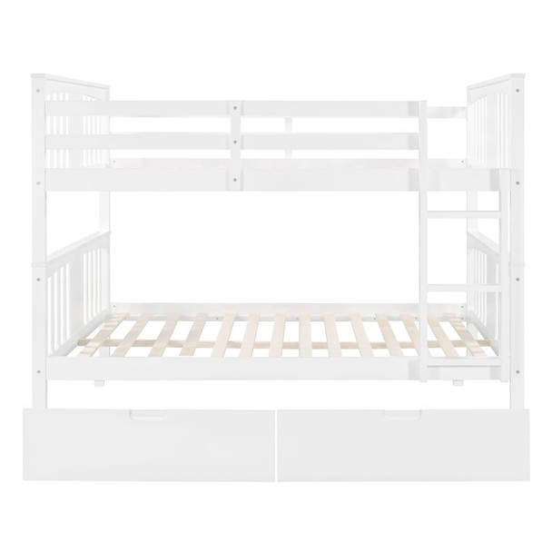 Full Over Full Bunk Bed With Drawers And Ladder For Bedroom - White