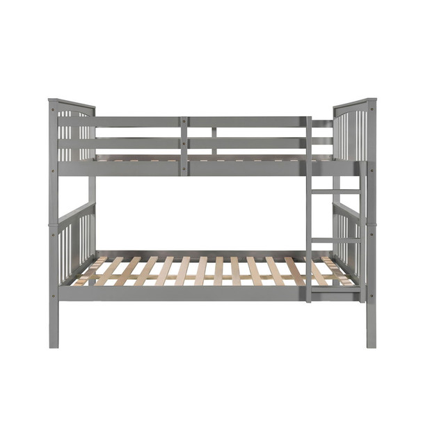 Full Over Full Bunk Bed With Ladder For Bedroom - Gray